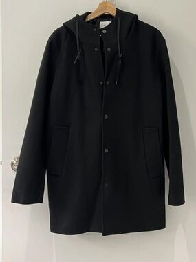 Sandro Black Hooded Snap-Front Coat